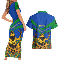 Indigenous Regions of Panama Embera-Wounaan Couples Matching Short Sleeve Bodycon Dress and Hawaiian Shirt Frog Graphic and Indigenous Pattern Guardians of the Forest - Wonder Print Shop