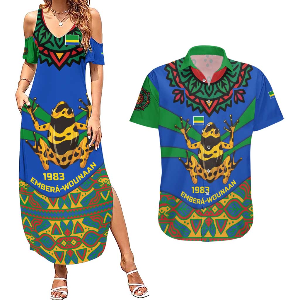 Indigenous Regions of Panama Embera-Wounaan Couples Matching Summer Maxi Dress and Hawaiian Shirt Frog Graphic and Indigenous Pattern Guardians of the Forest - Wonder Print Shop