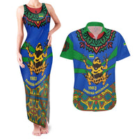 Indigenous Regions of Panama Embera-Wounaan Couples Matching Tank Maxi Dress and Hawaiian Shirt Frog Graphic and Indigenous Pattern Guardians of the Forest - Wonder Print Shop