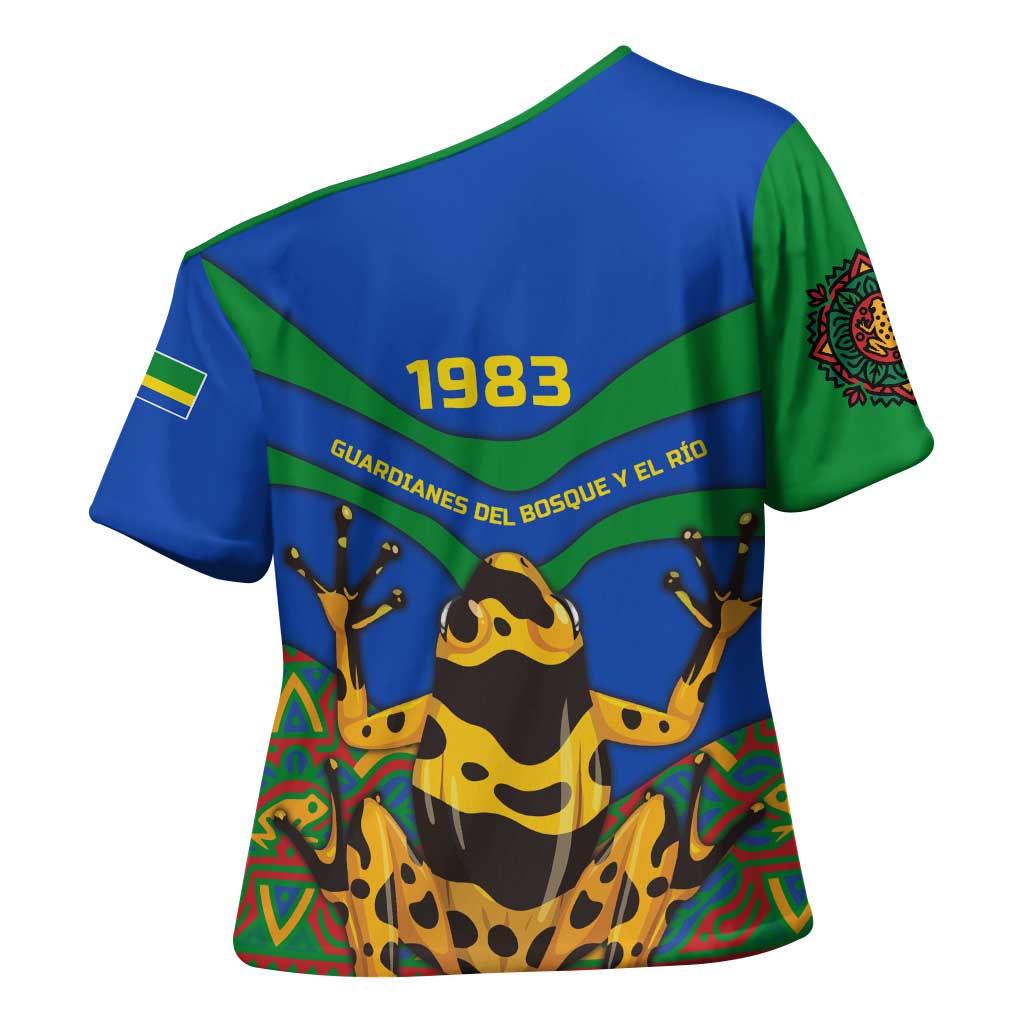 Indigenous Regions of Panama Embera-Wounaan Cross Shoulder Shirt Frog Graphic and Indigenous Pattern Guardians of the Forest - Wonder Print Shop