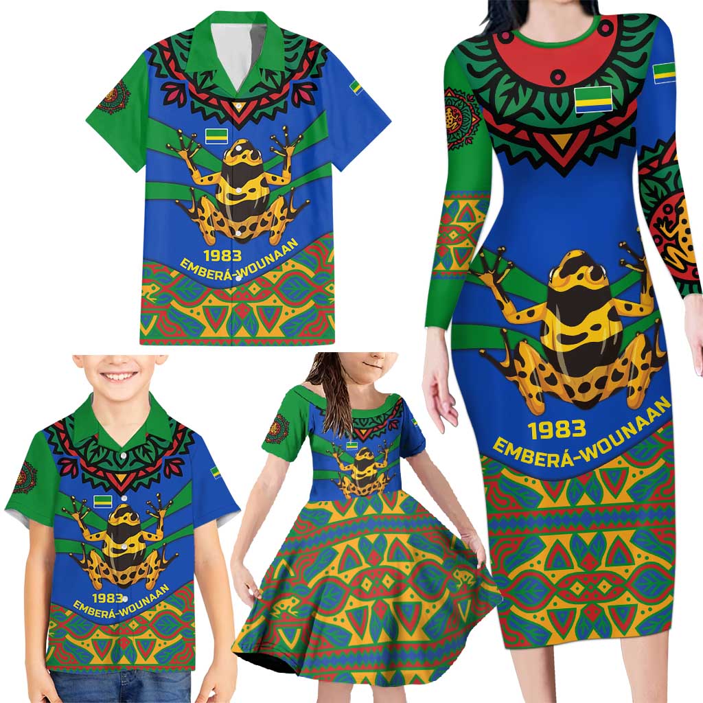 Indigenous Regions of Panama Embera-Wounaan Family Matching Long Sleeve Bodycon Dress and Hawaiian Shirt Frog Graphic and Indigenous Pattern Guardians of the Forest - Wonder Print Shop