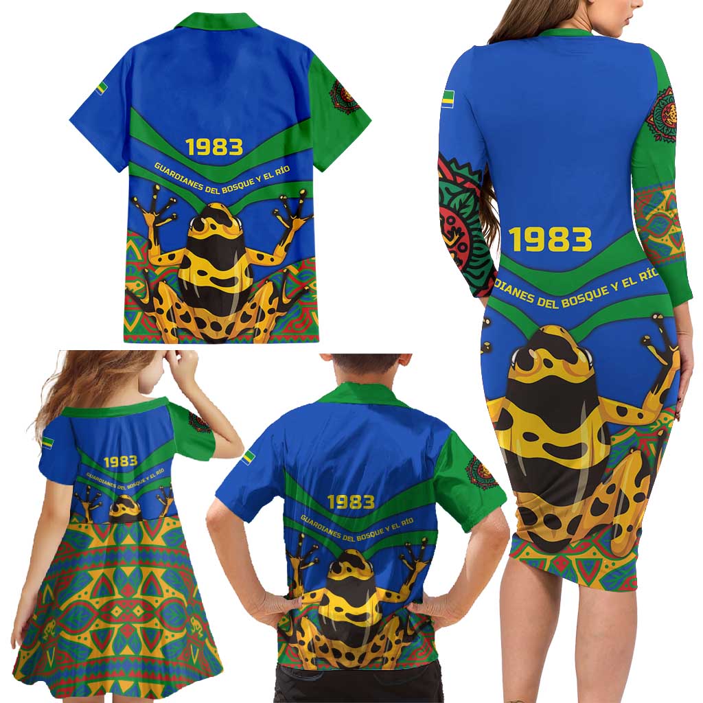 Indigenous Regions of Panama Embera-Wounaan Family Matching Long Sleeve Bodycon Dress and Hawaiian Shirt Frog Graphic and Indigenous Pattern Guardians of the Forest - Wonder Print Shop