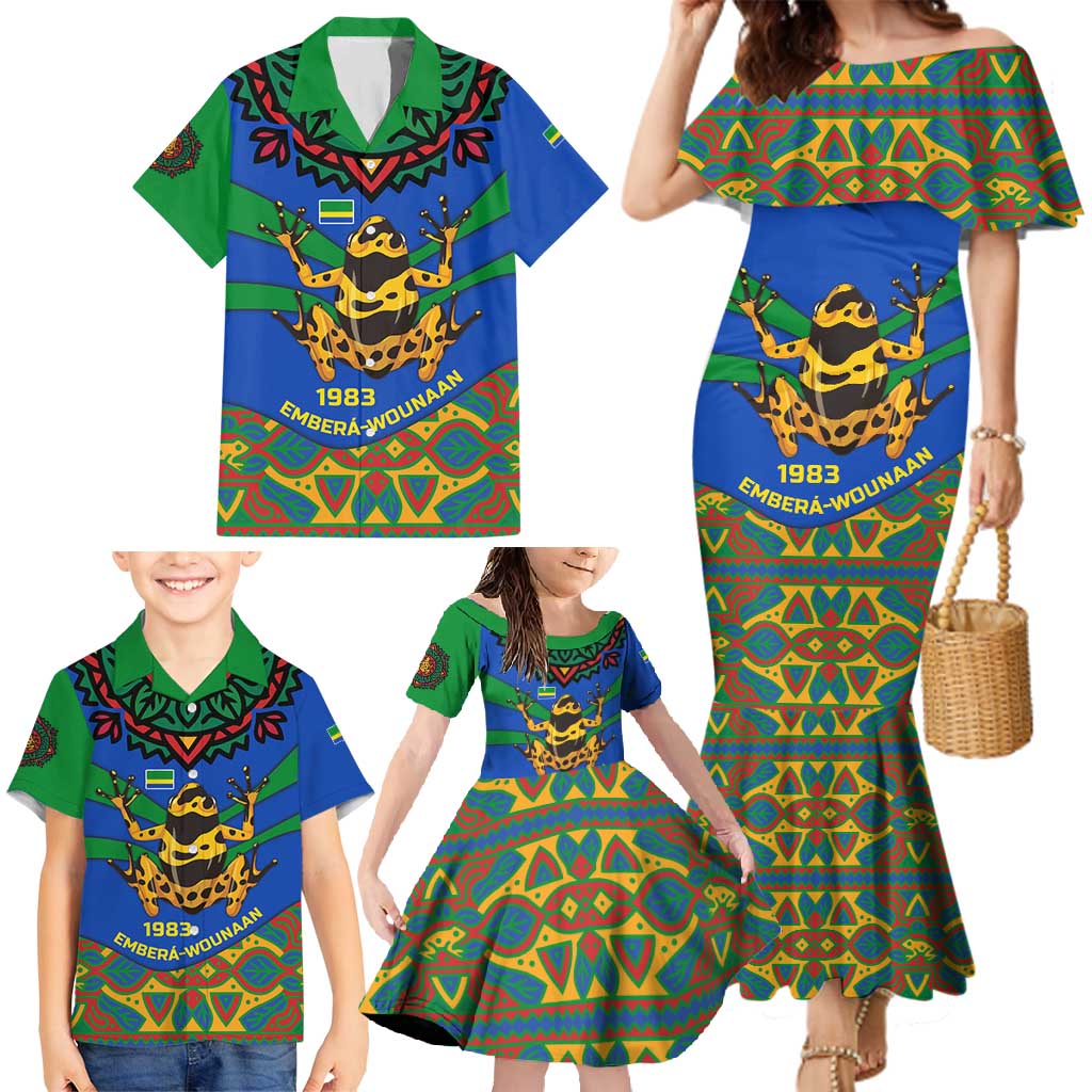 Indigenous Regions of Panama Embera-Wounaan Family Matching Mermaid Dress and Hawaiian Shirt Frog Graphic and Indigenous Pattern Guardians of the Forest - Wonder Print Shop