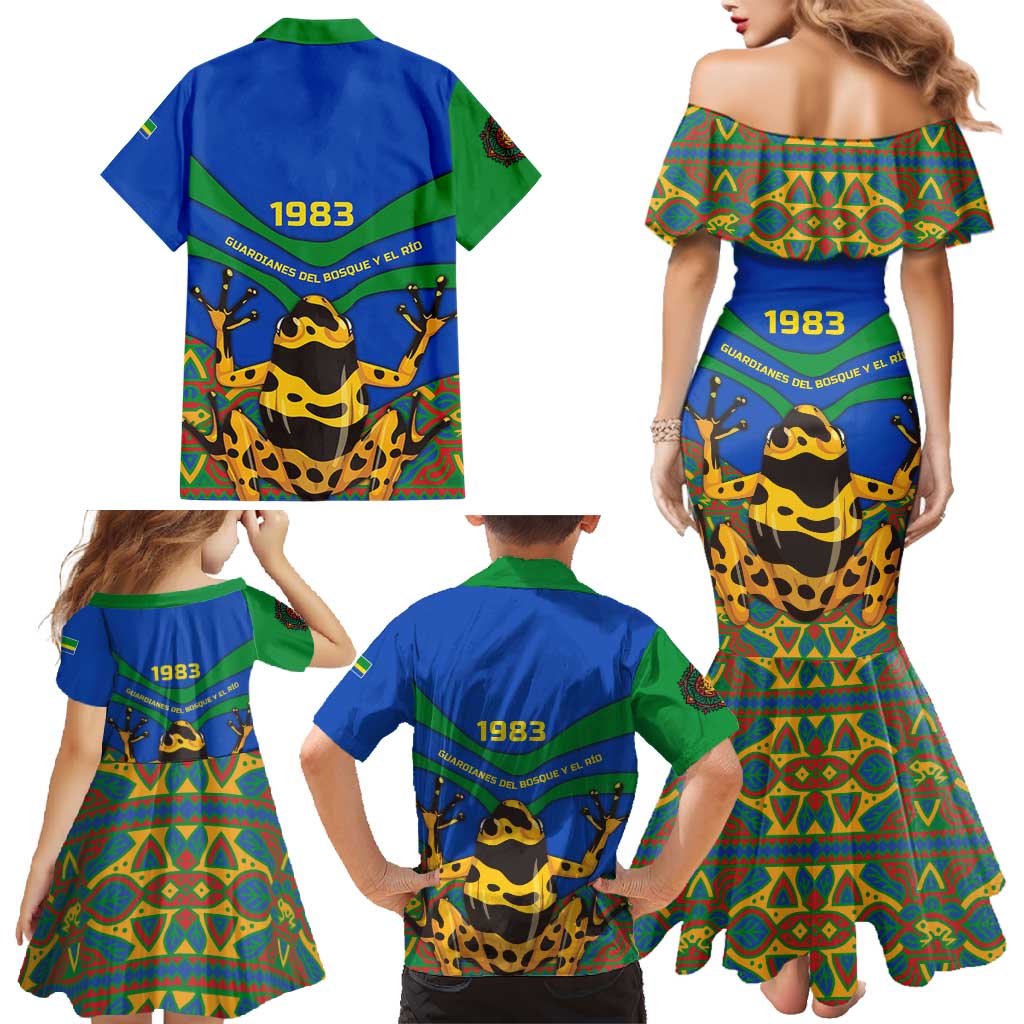 Indigenous Regions of Panama Embera-Wounaan Family Matching Mermaid Dress and Hawaiian Shirt Frog Graphic and Indigenous Pattern Guardians of the Forest - Wonder Print Shop