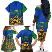Indigenous Regions of Panama Embera-Wounaan Family Matching Off The Shoulder Long Sleeve Dress and Hawaiian Shirt Frog Graphic and Indigenous Pattern Guardians of the Forest - Wonder Print Shop