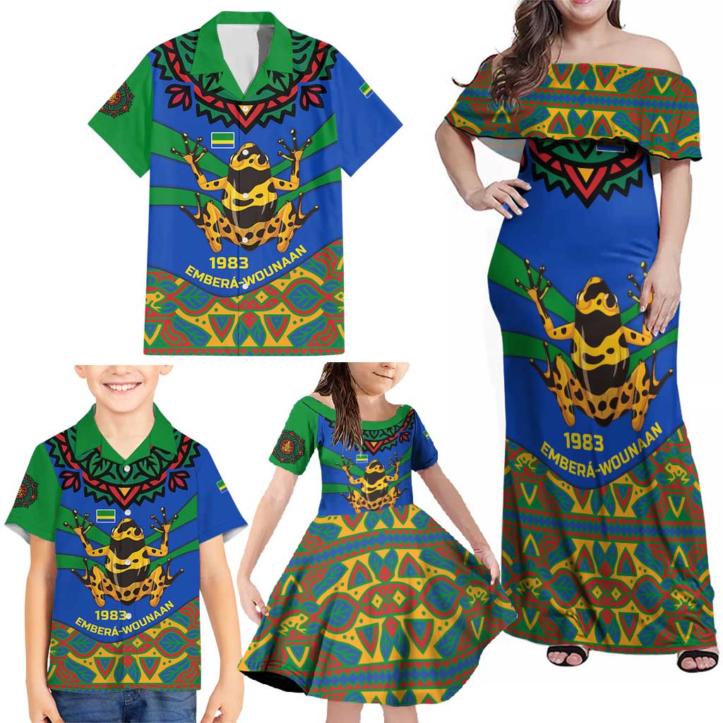 Indigenous Regions of Panama Embera-Wounaan Family Matching Off Shoulder Maxi Dress and Hawaiian Shirt Frog Graphic and Indigenous Pattern Guardians of the Forest - Wonder Print Shop