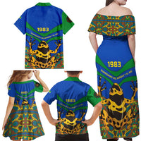 Indigenous Regions of Panama Embera-Wounaan Family Matching Off Shoulder Maxi Dress and Hawaiian Shirt Frog Graphic and Indigenous Pattern Guardians of the Forest - Wonder Print Shop