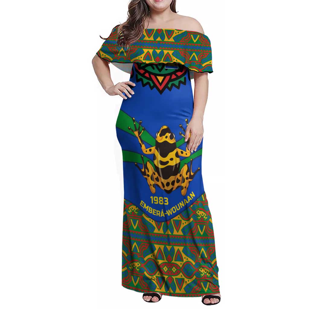 Indigenous Regions of Panama Embera-Wounaan Family Matching Off Shoulder Maxi Dress and Hawaiian Shirt Frog Graphic and Indigenous Pattern Guardians of the Forest - Wonder Print Shop