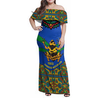 Indigenous Regions of Panama Embera-Wounaan Family Matching Off Shoulder Maxi Dress and Hawaiian Shirt Frog Graphic and Indigenous Pattern Guardians of the Forest - Wonder Print Shop