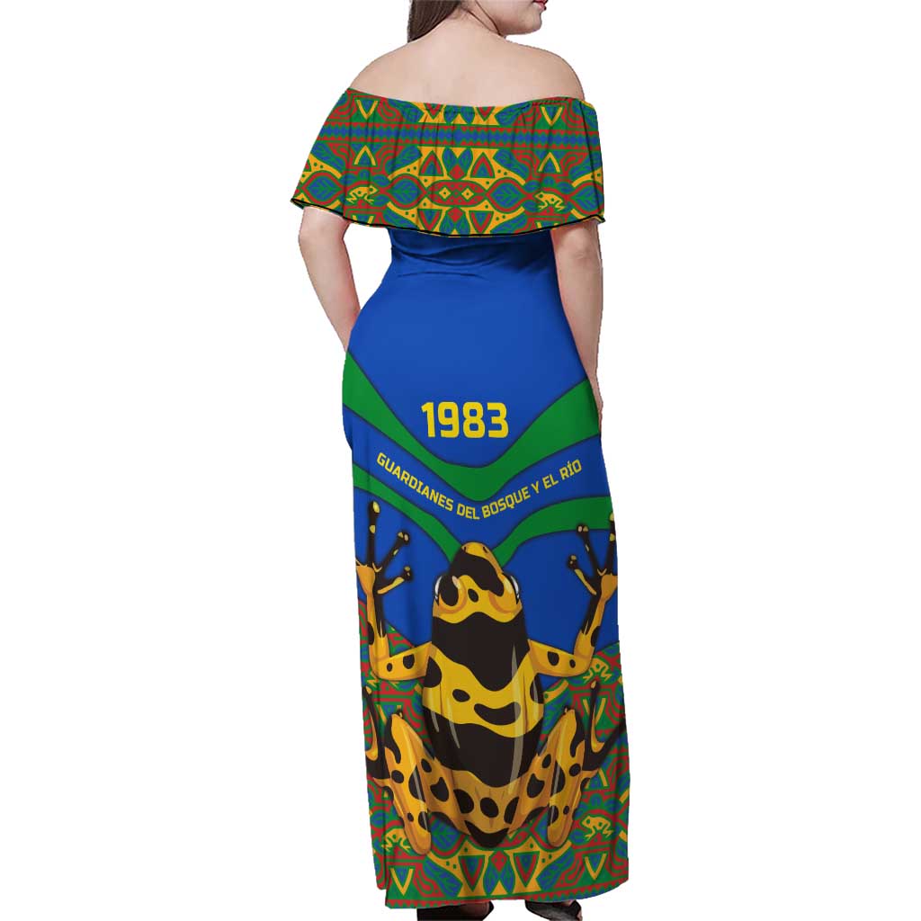 Indigenous Regions of Panama Embera-Wounaan Family Matching Off Shoulder Maxi Dress and Hawaiian Shirt Frog Graphic and Indigenous Pattern Guardians of the Forest - Wonder Print Shop