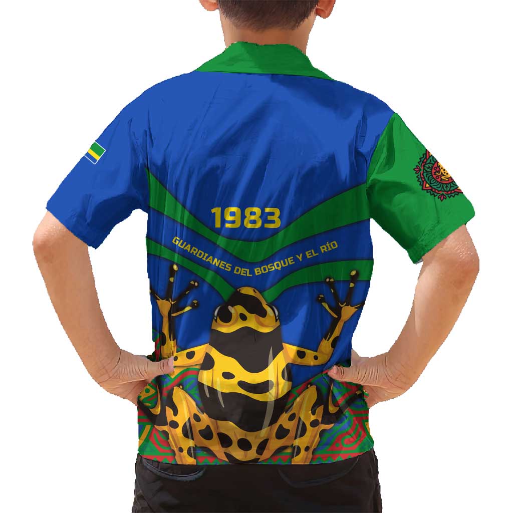 Indigenous Regions of Panama Embera-Wounaan Family Matching Off Shoulder Short Dress and Hawaiian Shirt Frog Graphic and Indigenous Pattern Guardians of the Forest - Wonder Print Shop