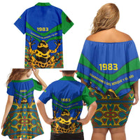 Indigenous Regions of Panama Embera-Wounaan Family Matching Off Shoulder Short Dress and Hawaiian Shirt Frog Graphic and Indigenous Pattern Guardians of the Forest - Wonder Print Shop