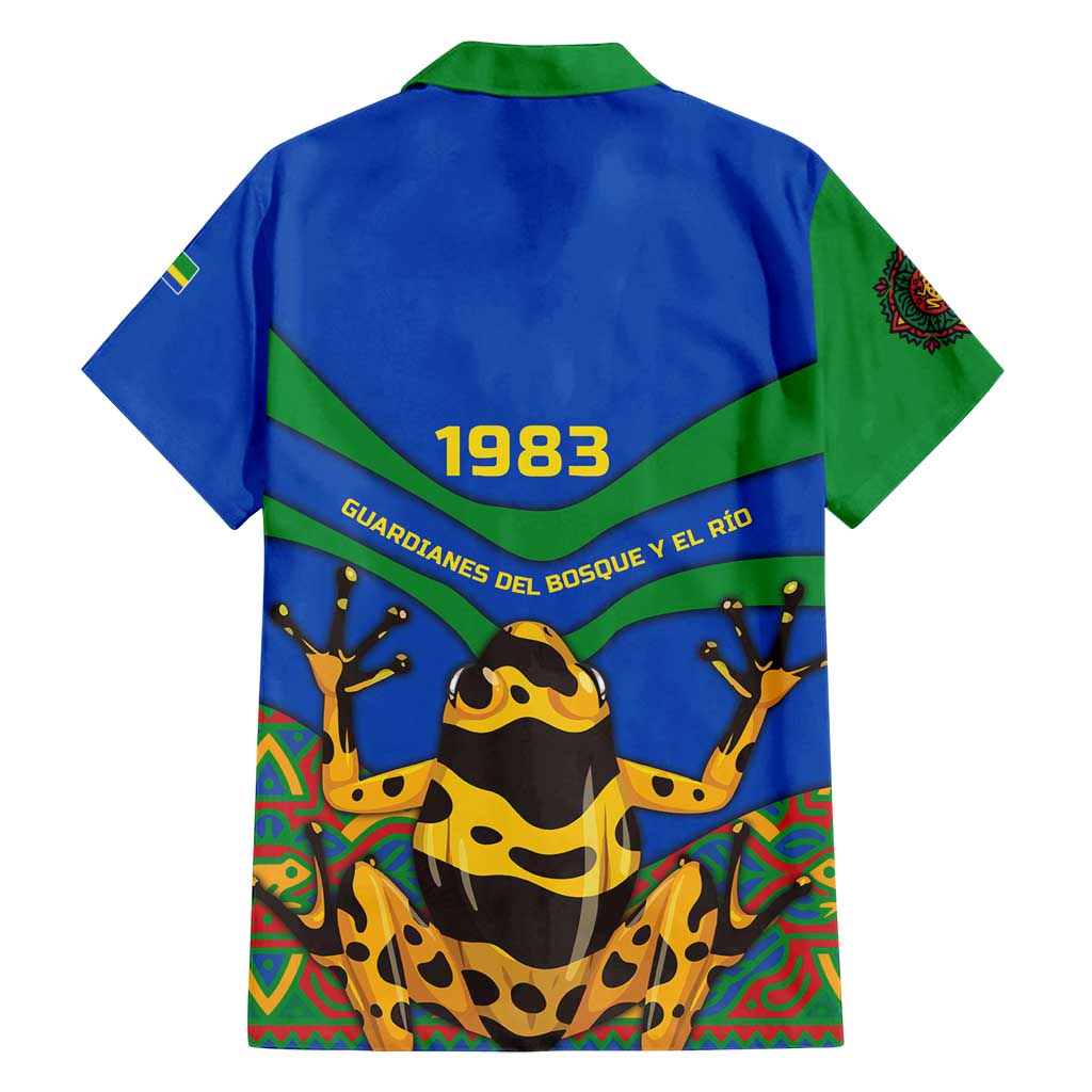 Indigenous Regions of Panama Embera-Wounaan Family Matching Off Shoulder Short Dress and Hawaiian Shirt Frog Graphic and Indigenous Pattern Guardians of the Forest - Wonder Print Shop
