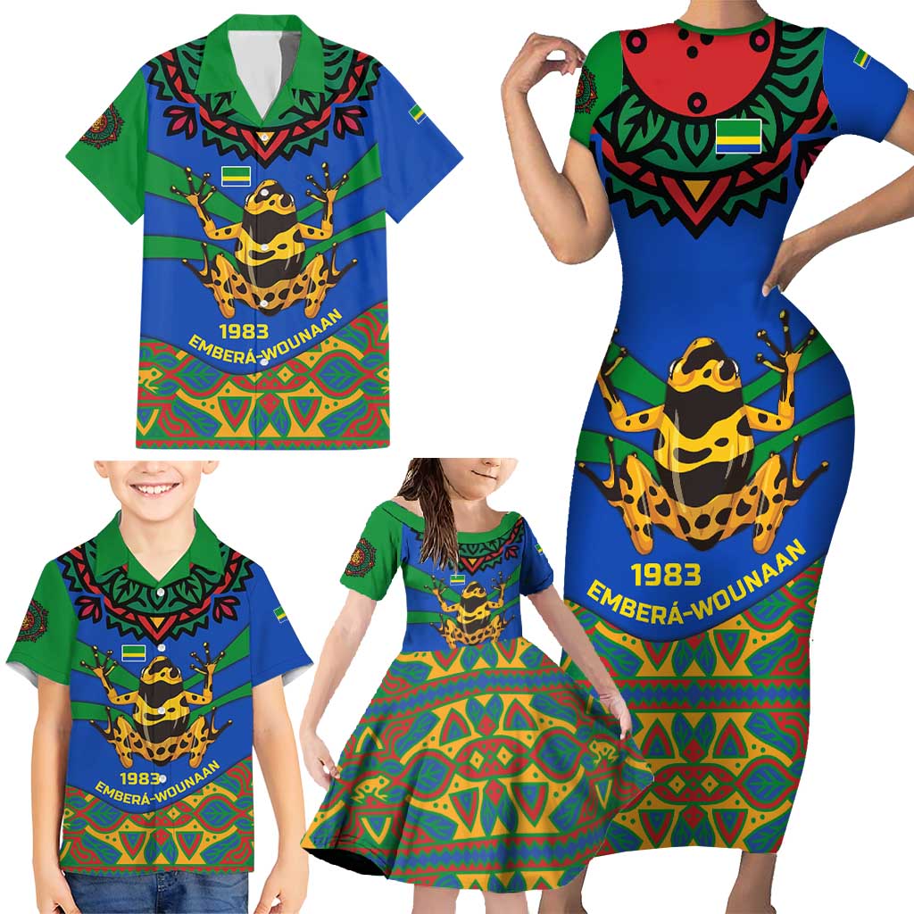 Indigenous Regions of Panama Embera-Wounaan Family Matching Short Sleeve Bodycon Dress and Hawaiian Shirt Frog Graphic and Indigenous Pattern Guardians of the Forest - Wonder Print Shop