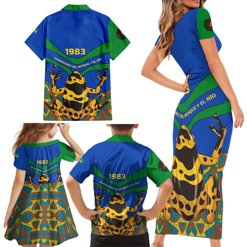 Indigenous Regions of Panama Embera-Wounaan Family Matching Short Sleeve Bodycon Dress and Hawaiian Shirt Frog Graphic and Indigenous Pattern Guardians of the Forest - Wonder Print Shop