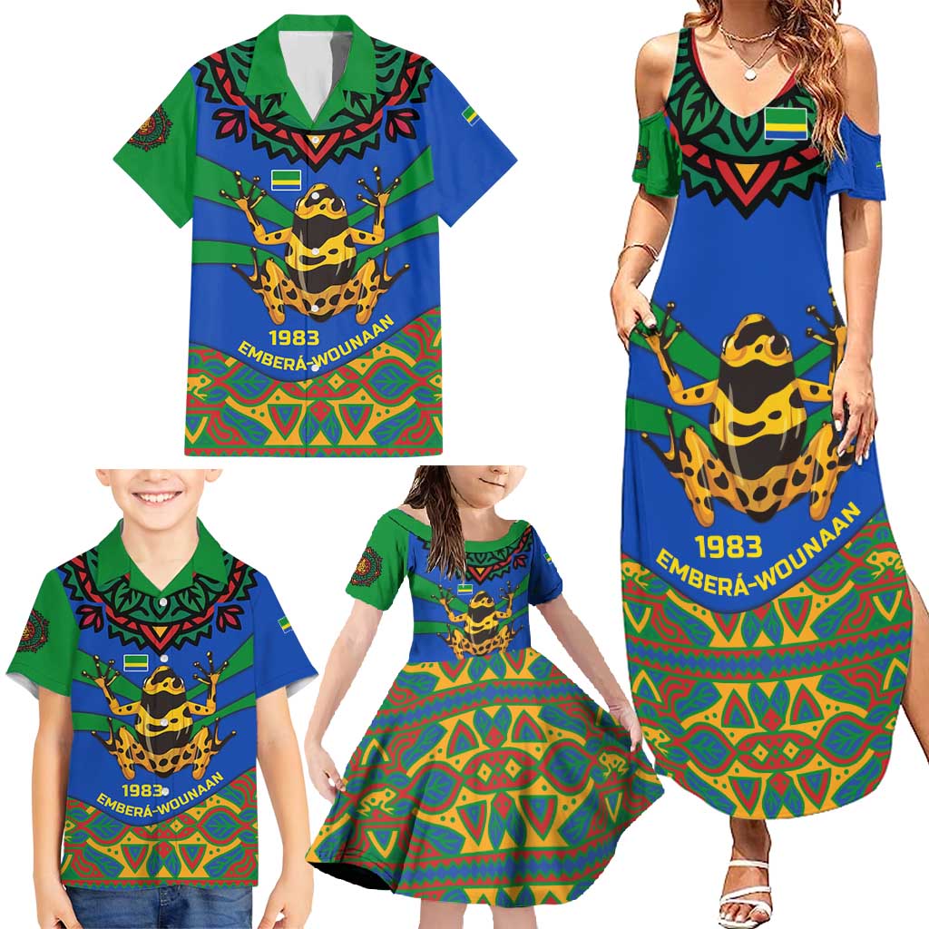 Indigenous Regions of Panama Embera-Wounaan Family Matching Summer Maxi Dress and Hawaiian Shirt Frog Graphic and Indigenous Pattern Guardians of the Forest - Wonder Print Shop