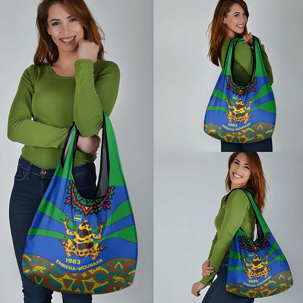 Indigenous Regions of Panama Embera-Wounaan Grocery Bag Frog Graphic and Indigenous Pattern Guardians of the Forest - Wonder Print Shop