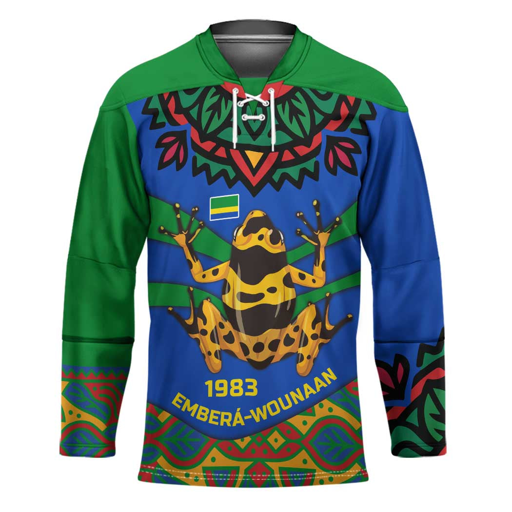 Indigenous Regions of Panama Embera-Wounaan Hockey Jersey Frog Graphic and Indigenous Pattern Guardians of the Forest - Wonder Print Shop