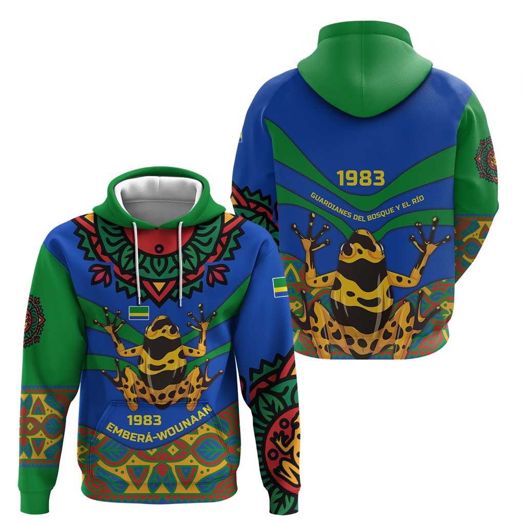 Indigenous Regions of Panama Embera-Wounaan Hoodie Frog Graphic and Indigenous Pattern Guardians of the Forest - Wonder Print Shop