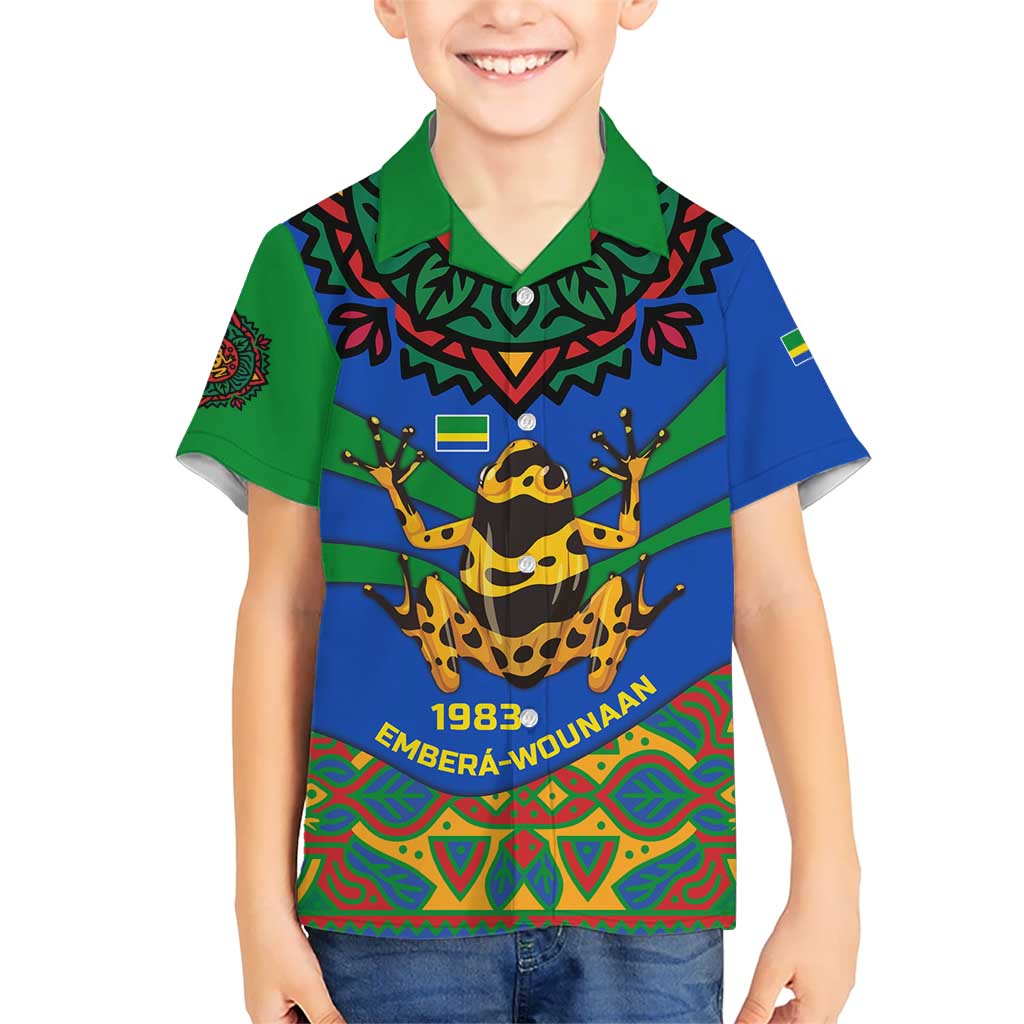 Indigenous Regions of Panama Embera-Wounaan Kid Hawaiian Shirt Frog Graphic and Indigenous Pattern Guardians of the Forest - Wonder Print Shop