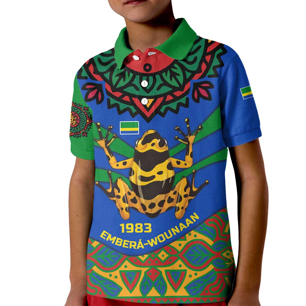 Indigenous Regions of Panama Embera-Wounaan Kid Polo Shirt Frog Graphic and Indigenous Pattern Guardians of the Forest - Wonder Print Shop
