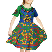 Indigenous Regions of Panama Embera-Wounaan Kid Short Sleeve Dress Frog Graphic and Indigenous Pattern Guardians of the Forest - Wonder Print Shop