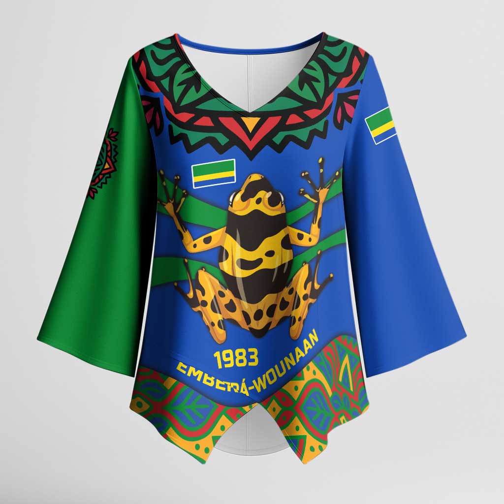 Indigenous Regions of Panama Embera-Wounaan Kimono Sleeve Blouse Frog Graphic and Indigenous Pattern Guardians of the Forest - Wonder Print Shop