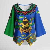 Indigenous Regions of Panama Embera-Wounaan Kimono Sleeve Blouse Frog Graphic and Indigenous Pattern Guardians of the Forest - Wonder Print Shop