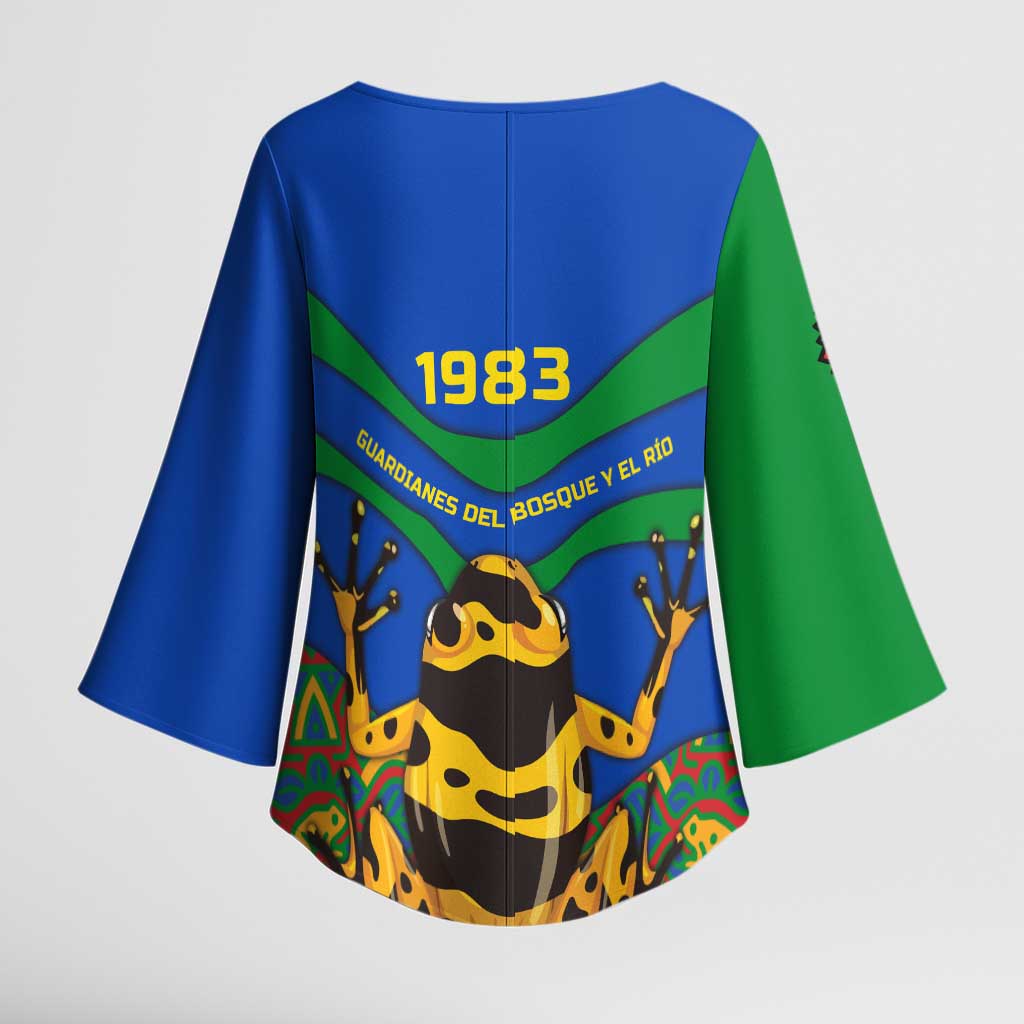 Indigenous Regions of Panama Embera-Wounaan Kimono Sleeve Blouse Frog Graphic and Indigenous Pattern Guardians of the Forest - Wonder Print Shop