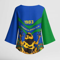 Indigenous Regions of Panama Embera-Wounaan Kimono Sleeve Blouse Frog Graphic and Indigenous Pattern Guardians of the Forest - Wonder Print Shop