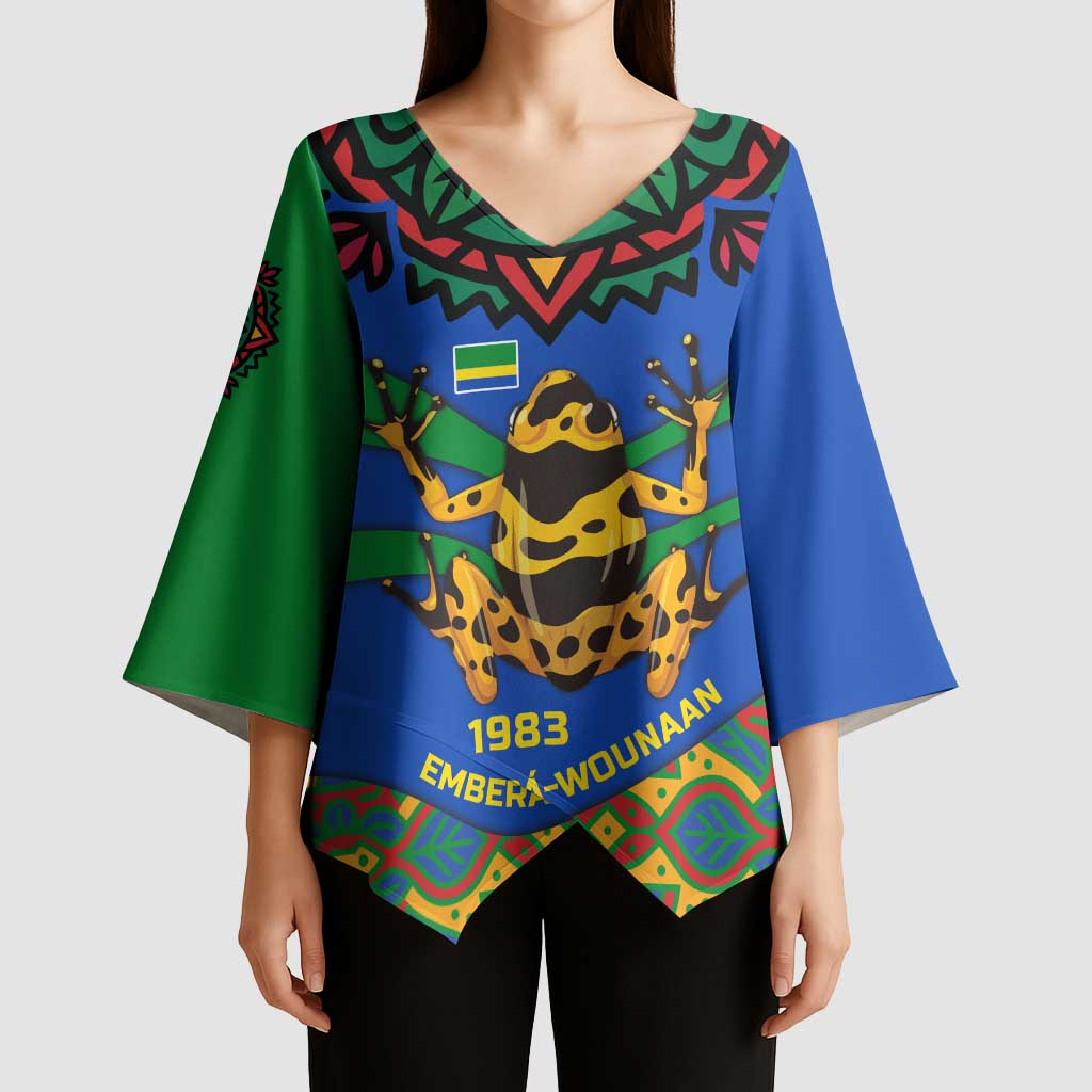 Indigenous Regions of Panama Embera-Wounaan Kimono Sleeve Blouse Frog Graphic and Indigenous Pattern Guardians of the Forest - Wonder Print Shop