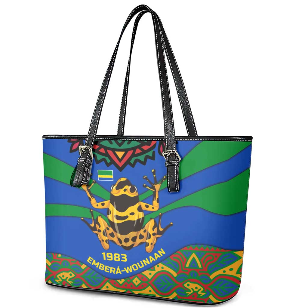 Indigenous Regions of Panama Embera-Wounaan Leather Tote Bag Frog Graphic and Indigenous Pattern Guardians of the Forest - Wonder Print Shop