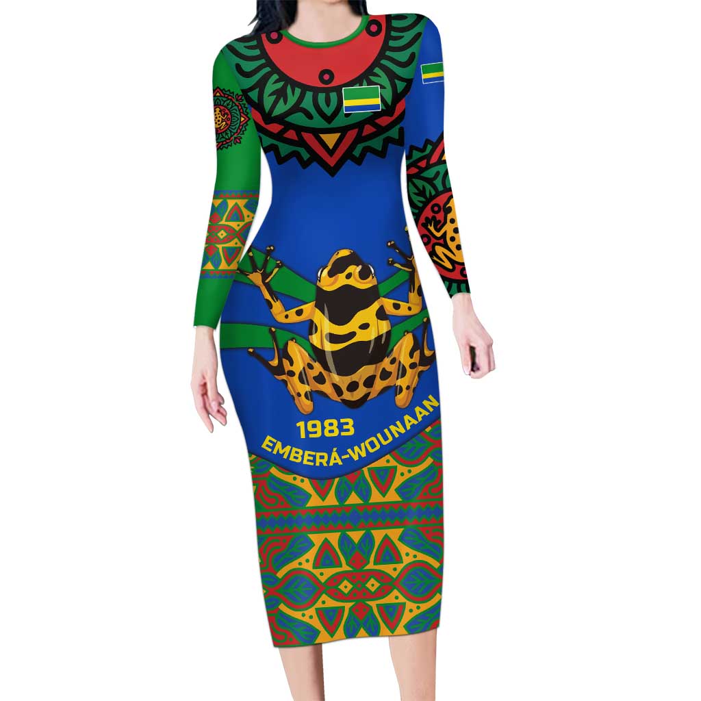 Indigenous Regions of Panama Embera-Wounaan Long Sleeve Bodycon Dress Frog Graphic and Indigenous Pattern Guardians of the Forest - Wonder Print Shop