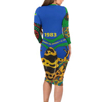 Indigenous Regions of Panama Embera-Wounaan Long Sleeve Bodycon Dress Frog Graphic and Indigenous Pattern Guardians of the Forest - Wonder Print Shop