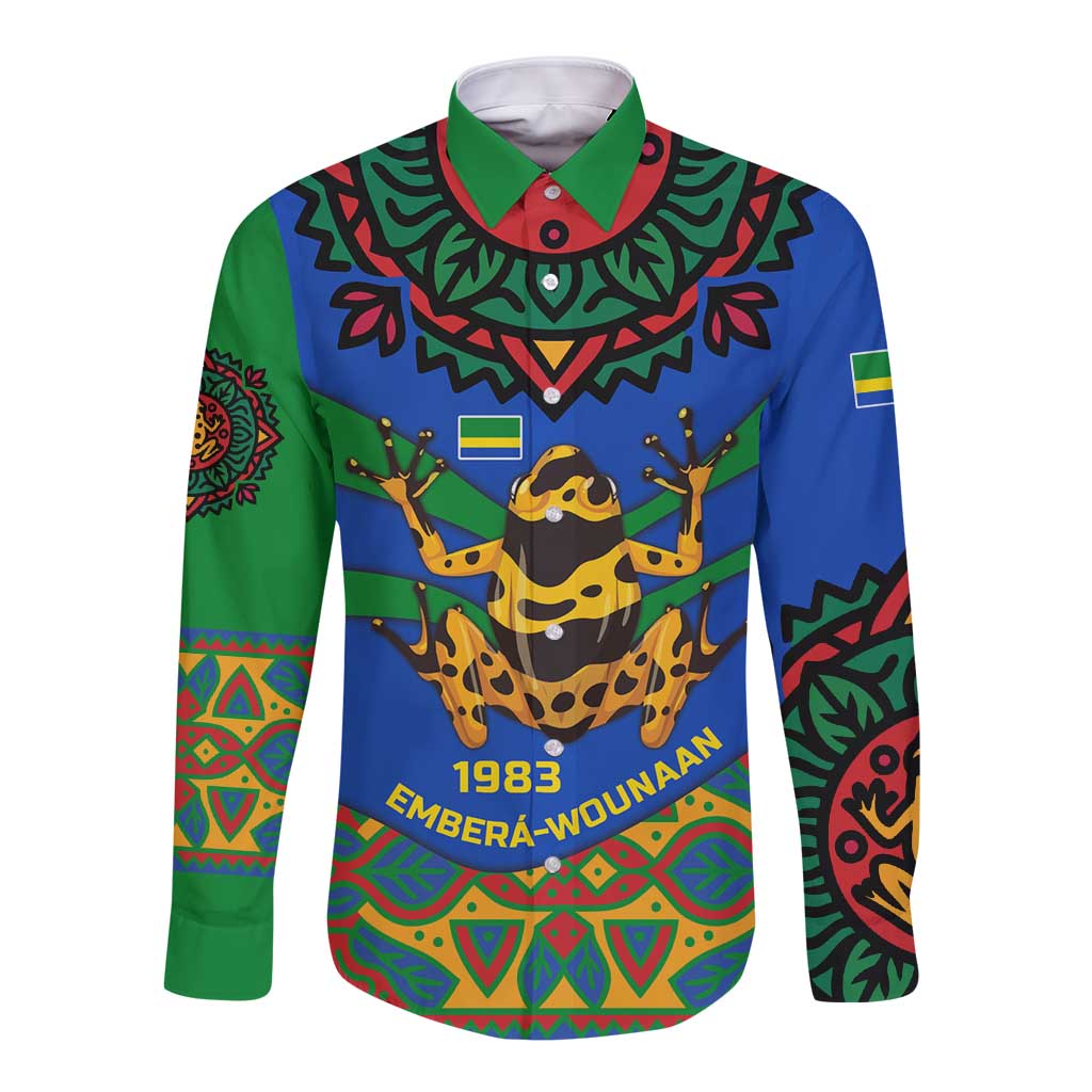 Indigenous Regions of Panama Embera-Wounaan Long Sleeve Button Shirt Frog Graphic and Indigenous Pattern Guardians of the Forest - Wonder Print Shop