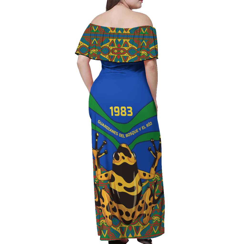 Indigenous Regions of Panama Embera-Wounaan Off Shoulder Maxi Dress Frog Graphic and Indigenous Pattern Guardians of the Forest - Wonder Print Shop
