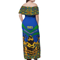 Indigenous Regions of Panama Embera-Wounaan Off Shoulder Maxi Dress Frog Graphic and Indigenous Pattern Guardians of the Forest - Wonder Print Shop