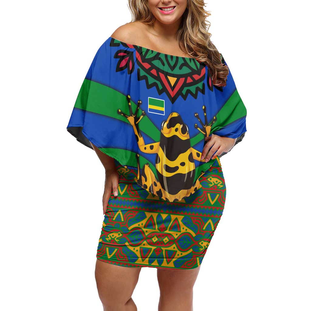 Indigenous Regions of Panama Embera-Wounaan Off Shoulder Short Dress Frog Graphic and Indigenous Pattern Guardians of the Forest - Wonder Print Shop