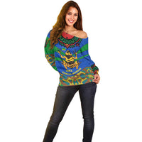Indigenous Regions of Panama Embera-Wounaan Off Shoulder Sweater Frog Graphic and Indigenous Pattern Guardians of the Forest - Wonder Print Shop
