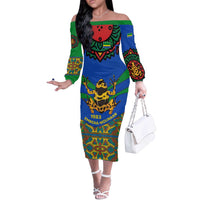 Indigenous Regions of Panama Embera-Wounaan Off The Shoulder Long Sleeve Dress Frog Graphic and Indigenous Pattern Guardians of the Forest - Wonder Print Shop
