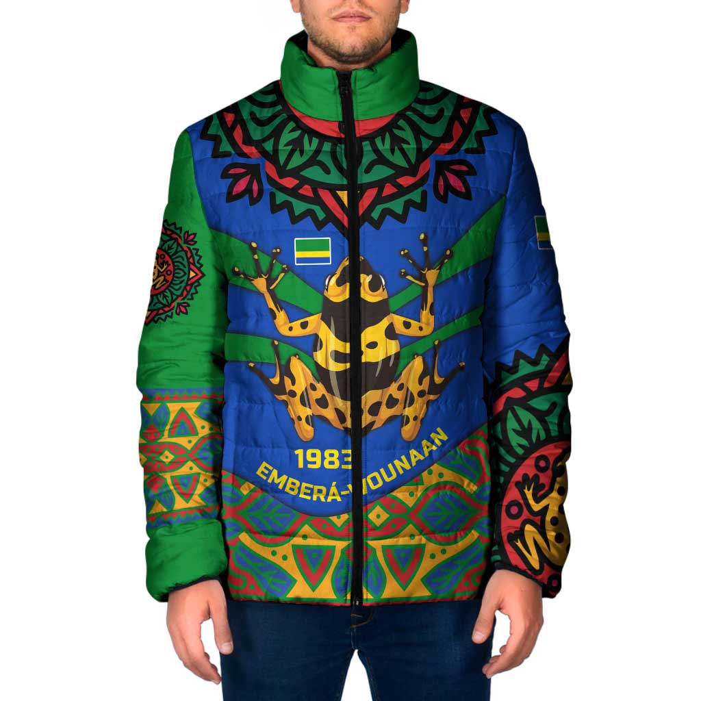 Indigenous Regions of Panama Embera-Wounaan Padded Jacket Frog Graphic and Indigenous Pattern Guardians of the Forest - Wonder Print Shop