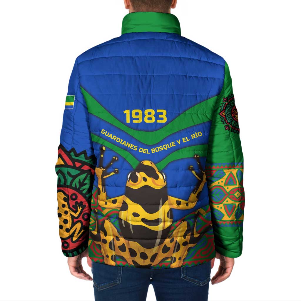 Indigenous Regions of Panama Embera-Wounaan Padded Jacket Frog Graphic and Indigenous Pattern Guardians of the Forest - Wonder Print Shop