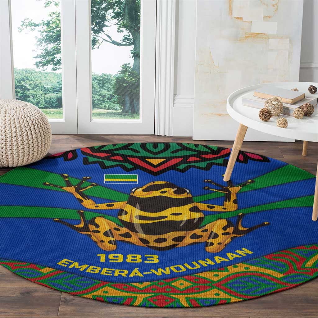 Indigenous Regions of Panama Embera-Wounaan Round Carpet Frog Graphic and Indigenous Pattern Guardians of the Forest - Wonder Print Shop
