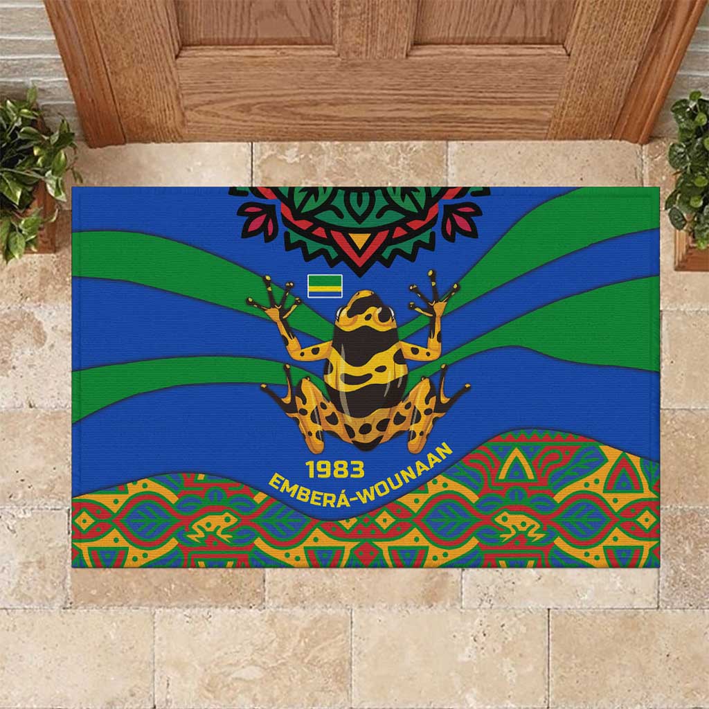 Indigenous Regions of Panama Embera-Wounaan Rubber Doormat Frog Graphic and Indigenous Pattern Guardians of the Forest - Wonder Print Shop