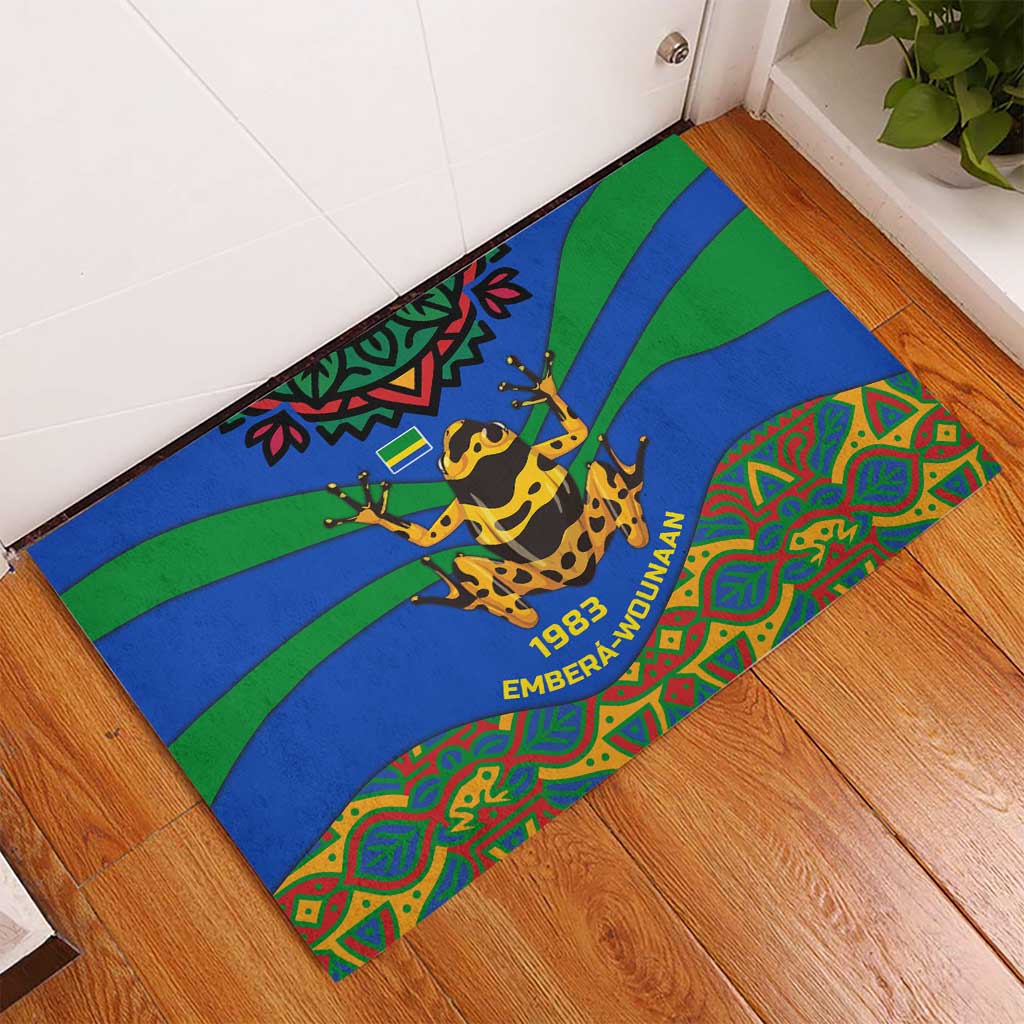 Indigenous Regions of Panama Embera-Wounaan Rubber Doormat Frog Graphic and Indigenous Pattern Guardians of the Forest - Wonder Print Shop