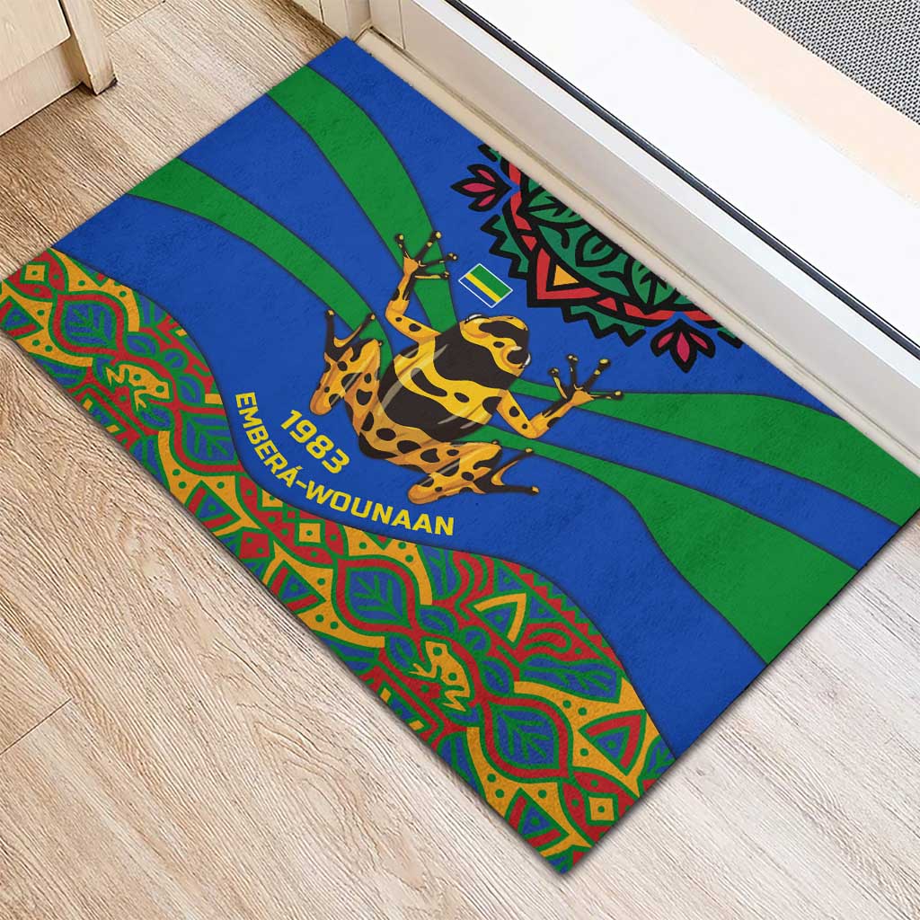Indigenous Regions of Panama Embera-Wounaan Rubber Doormat Frog Graphic and Indigenous Pattern Guardians of the Forest - Wonder Print Shop