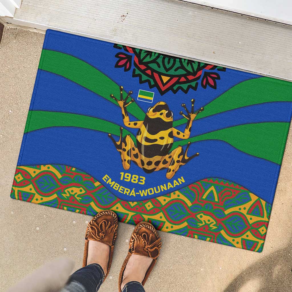 Indigenous Regions of Panama Embera-Wounaan Rubber Doormat Frog Graphic and Indigenous Pattern Guardians of the Forest - Wonder Print Shop