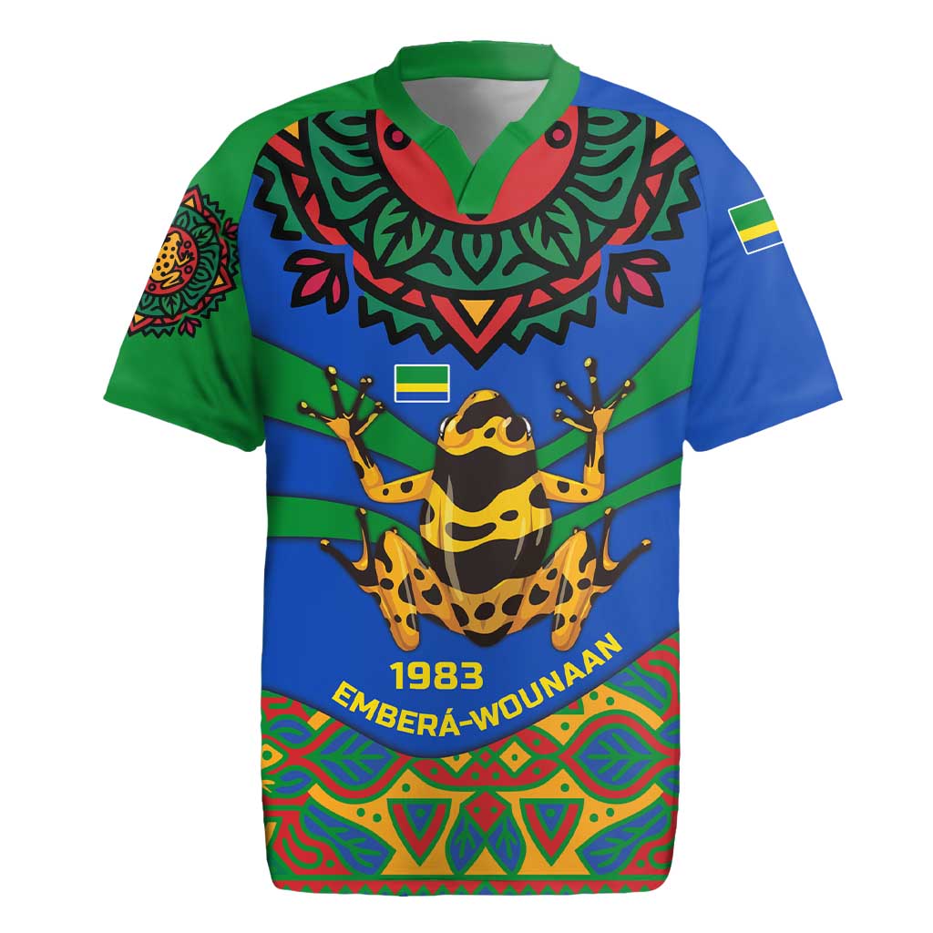 Indigenous Regions of Panama Embera-Wounaan Rugby Jersey Frog Graphic and Indigenous Pattern Guardians of the Forest - Wonder Print Shop