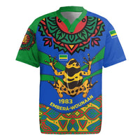 Indigenous Regions of Panama Embera-Wounaan Rugby Jersey Frog Graphic and Indigenous Pattern Guardians of the Forest - Wonder Print Shop