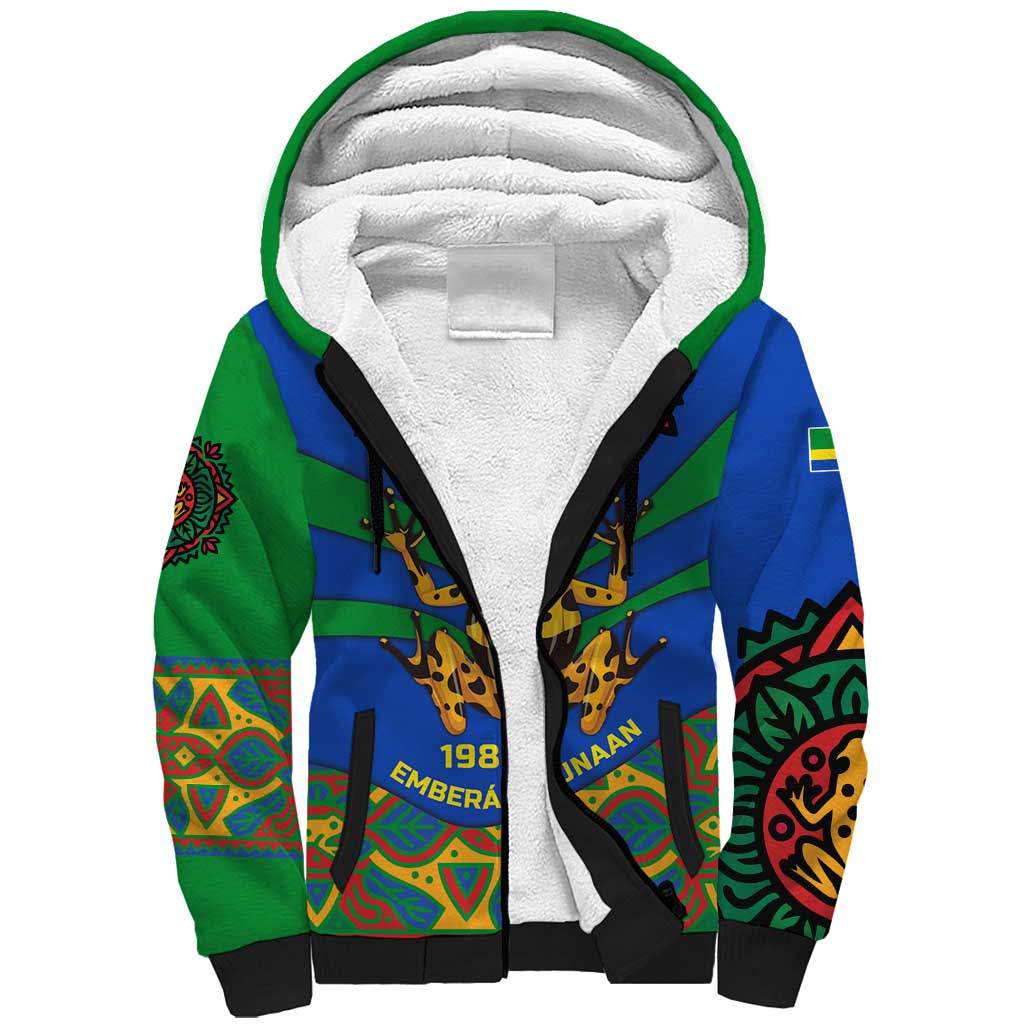 Indigenous Regions of Panama Embera-Wounaan Sherpa Hoodie Frog Graphic and Indigenous Pattern Guardians of the Forest - Wonder Print Shop